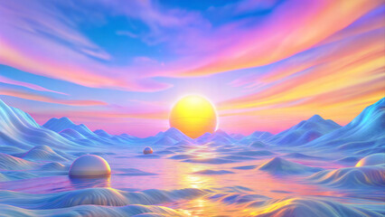 Surreal Yellow and Blue Sky Landscape with Pink Tones