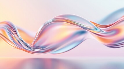 An abstract wave of colorful translucent material flowing gracefully in a serene environment, showcasing a blend of soft pastel hues and smooth textures.