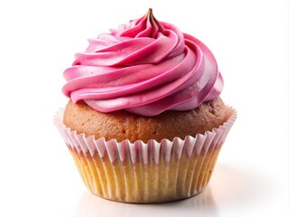 Chocolate Coated Cupcake with Pink Frosting Isolated