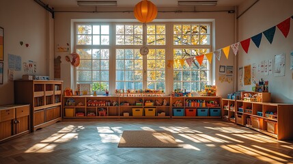 Obraz premium Bright, inviting classroom with educational toys.