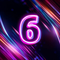 set of numbers made of neon lights, 3d illustration, multicolored background, number six