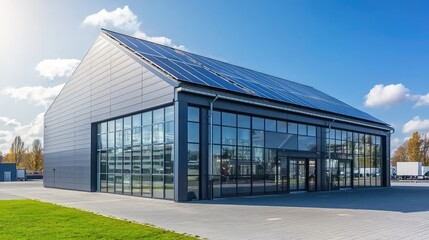 Obraz premium Modern Industrial Warehouse with Energy Efficiency Features