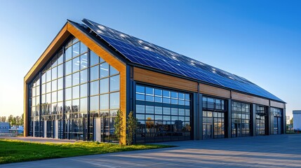 Obraz premium Modern Industrial Warehouse with Solar Panels