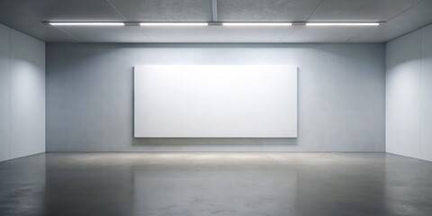 Crisp White Canvas in Minimalist Interior with Fluorescent Lights, Symbolizing Creative Space and Potential Clean, Symmetrical Design for Art, Marketing, or Design Projects