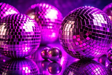 Obraz premium Purple Disco Balls on Transparent Minimalist Background