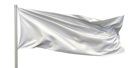 Ethereal Elegance Closeup of Flowing White Flag on Silver Pole Against Minimalist Background, Symbolizing Purity and Potential Ideal for Surrender, Peace, Design Projects