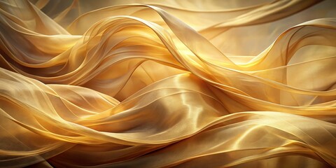 Fototapeta premium Ethereal Golden Elegance Close-Up of Translucent Draped Fabric with Flowing Curves, Luxury Visuals for Fashion, Decor and More