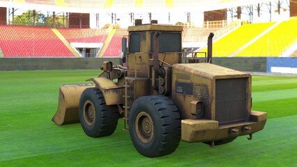 Yellow Bulldozer on Stadium 4k photos