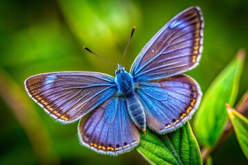 Lesser Blue Butterfly on Green Grass Background