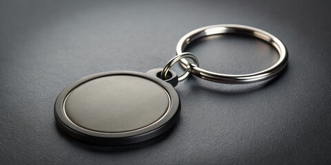 Minimalist Circular Keychain on Textured Gray Surface - Simple Elegance for Custom Designs and Promotions
