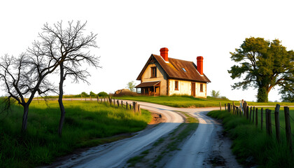 Road to the old house isolated with white highlights, png