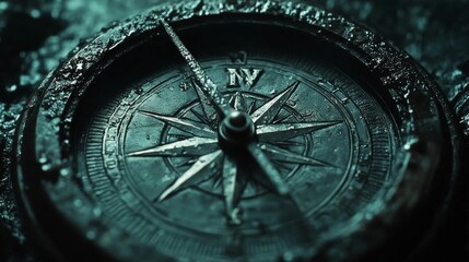 Fototapeta premium Close-up of a compass face where the dial is spinning and blurred