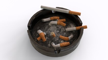 ashtray with cigarette with white background