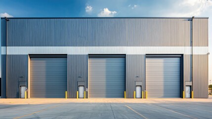 Fototapeta premium Modern Sleek Warehouse Exterior with Smooth Metal Surfaces
