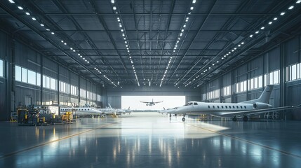 Spacious Hangar Interior with High Ceilings and Aircraft