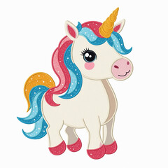 Fototapeta premium cute unicorn on white background, applique for children's t-shirts