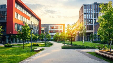 Modern Industrial Campus at Sunset