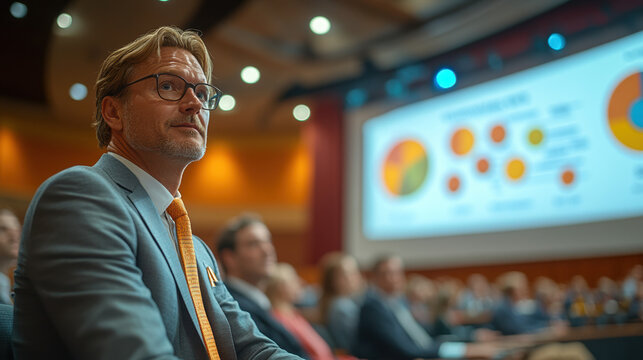 Business presentation in a conference room, highlighting audience engagement and effective communication.