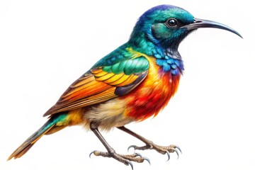 Vibrant Tropical Sunbird in Watercolor Illustration