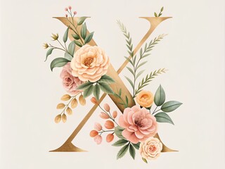 Minimalist Floral Monogram Design with Letter X
