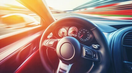 Speedometer scoring high speed in a fast motion blur racetrack background. Speeding Car Background Photo Concept.