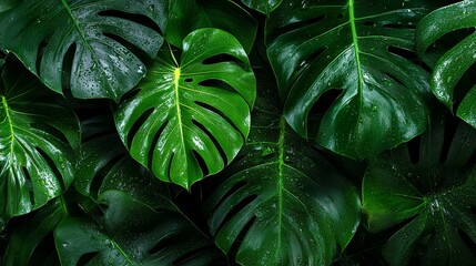 Fototapeta premium Monstera leaves flourish in a verdant jungle capturing the essence of tropical beauty