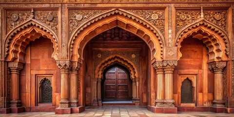 Obraz premium Intricate Carved Arcades of a Mughal Palace, India, Mughal Architecture, Red Fort