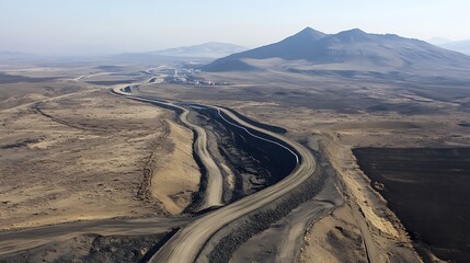 carbon capture pipelines stretching across barren land, transporting CO2 to underground storage sites, symbolizing the massive scale of industrial efforts to reduce carbon emissions
