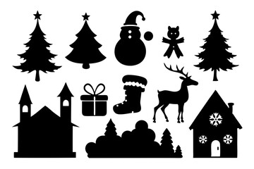 Set of Christmas scenes  vector silhouette | isolated vector silhouette illustration on white background