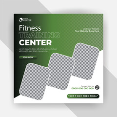 Unique Fitness training center and strong fitness build social media post template