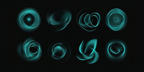 Abstract rounded shapes in dynamic, sound wave, equalizer sign, set of elements