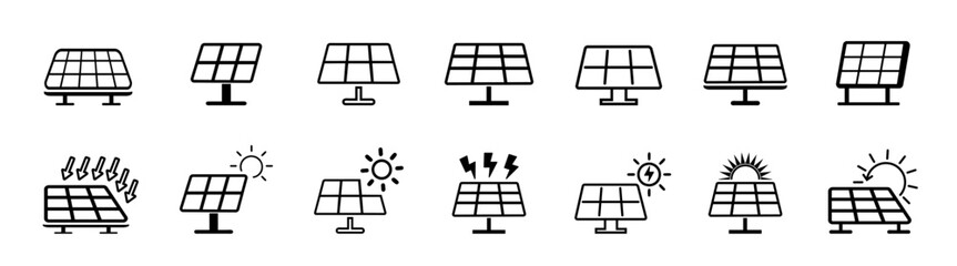 Vector Solar Panel Icon Collection. Power and Energy saving concept.