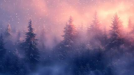 Naklejka premium An Enchanting and Serene Winter-Themed Digital Wallpaper Featuring a Snowy Forest Landscape Filled with Sparkling Icicles and Delicate Snowflakes