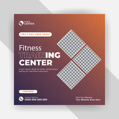 Modern Gym Fitness training center social media post design template
