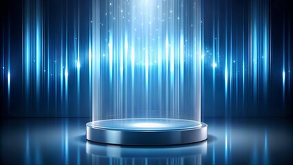 A translucent cylinder podium set against a deep blue background, perfect for modern product presentations and stylish design elements
