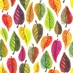 Autumn leaves, watercolor seamless pattern, design for textile, wrapping, wallpaper.