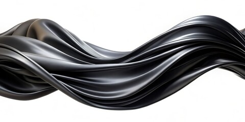 Obraz premium Abstract Black Wavy Fabric Flowing on White Background, 3D Rendering, Design, Minimalism, black fabric, abstract background, fluid