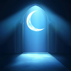 Islamic Realistic background with Moonlight blue shine through the window into a dark room