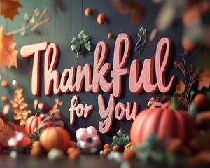 3D bold "Thankful for You" text with a heartwarming Thanksgiving message