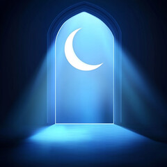 Islamic Realistic background with Moonlight blue shine through the window into a dark room