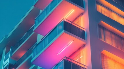 Obraz premium Residential building with vibrant colors, soft lighting, sleek design.