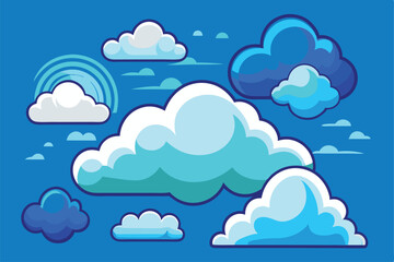 Fluffy Cartoon Cloud Collection Blue Sky Vector Set