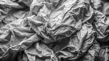 "Grayscale Drone Texture: Crumpled Tissue Paper Abstract"