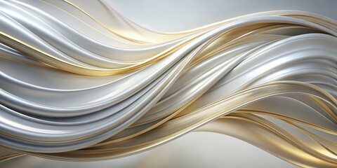 Abstract Wavy Gold and Silver Design, Abstract Art, 3D Rendering