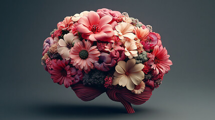 brain shaped like flowers, symbolizing creativity and growth, set against a soft, empty background that emphasizes the beauty of thought and the potential of ideas