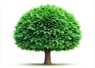 Green Paper Tree on White Background with Clipping Path