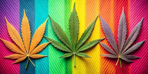 Cannabis Leaves on a Colorful Striped Background, Marijuana, Hemp ,
