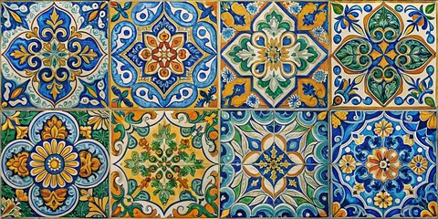 Colorful Tile Mosaic with Floral Patterns, Italian Tiles, Ceramic Art