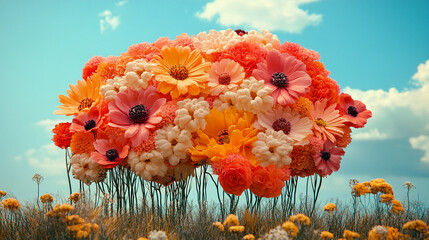 brain shaped like flowers, symbolizing creativity and growth, set against a soft, empty background that emphasizes the beauty of thought and the potential of ideas