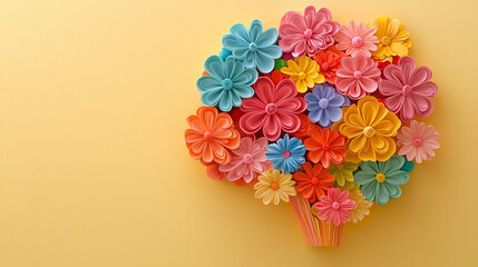 brain shaped like flowers, symbolizing creativity and growth, set against a soft, empty background that emphasizes the beauty of thought and the potential of ideas